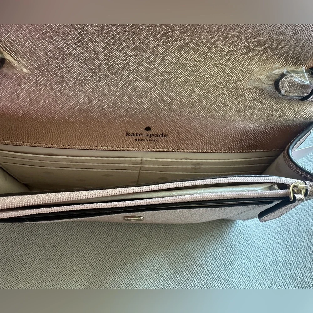 Kate Spade Tinsel Flap Rose Gold Crossbody Purse - Picture 10 of 11